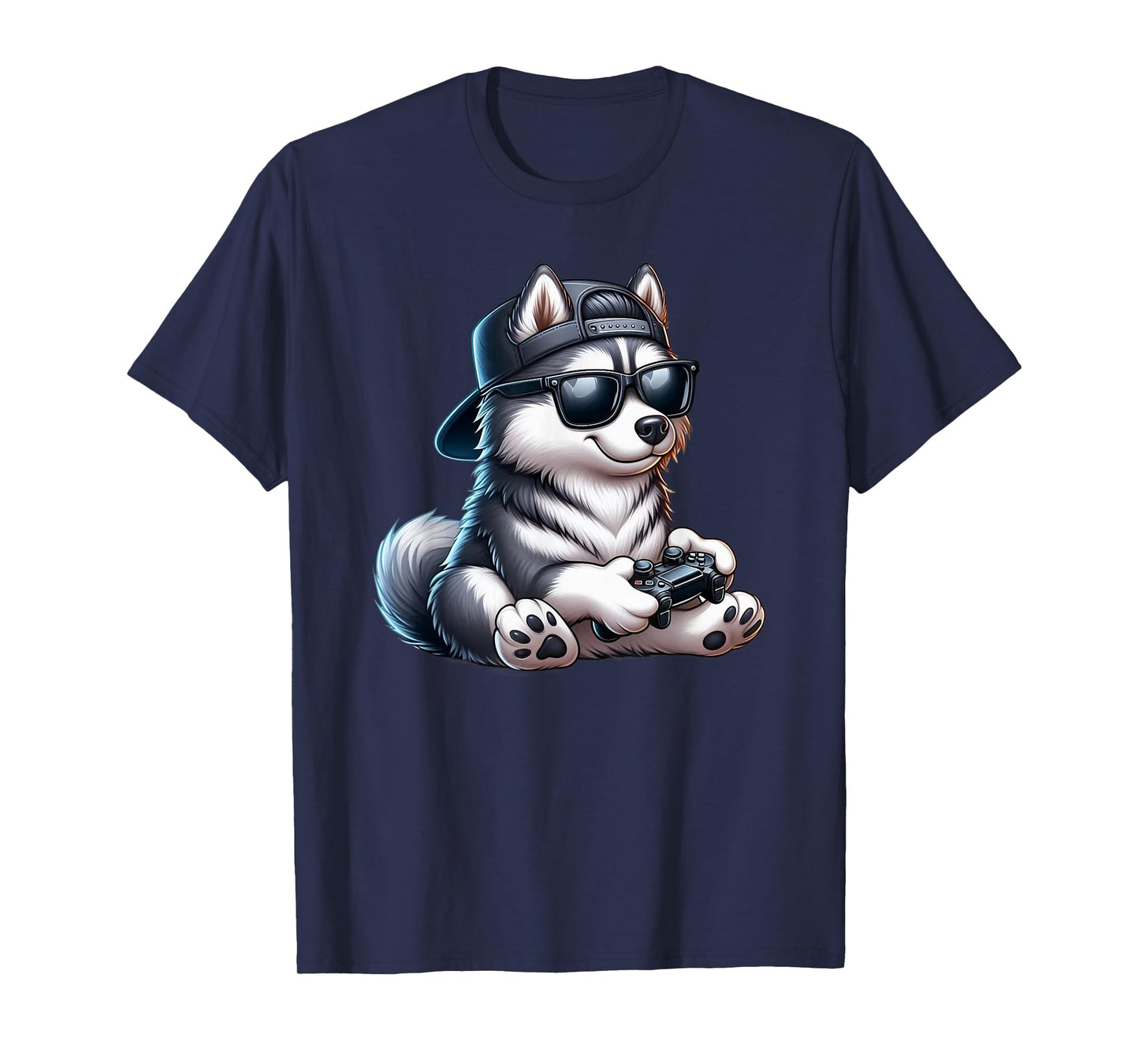 Funny Husky Dog Playing Video Games Dog Playing Video Games T-Shirt for Men Women Kids