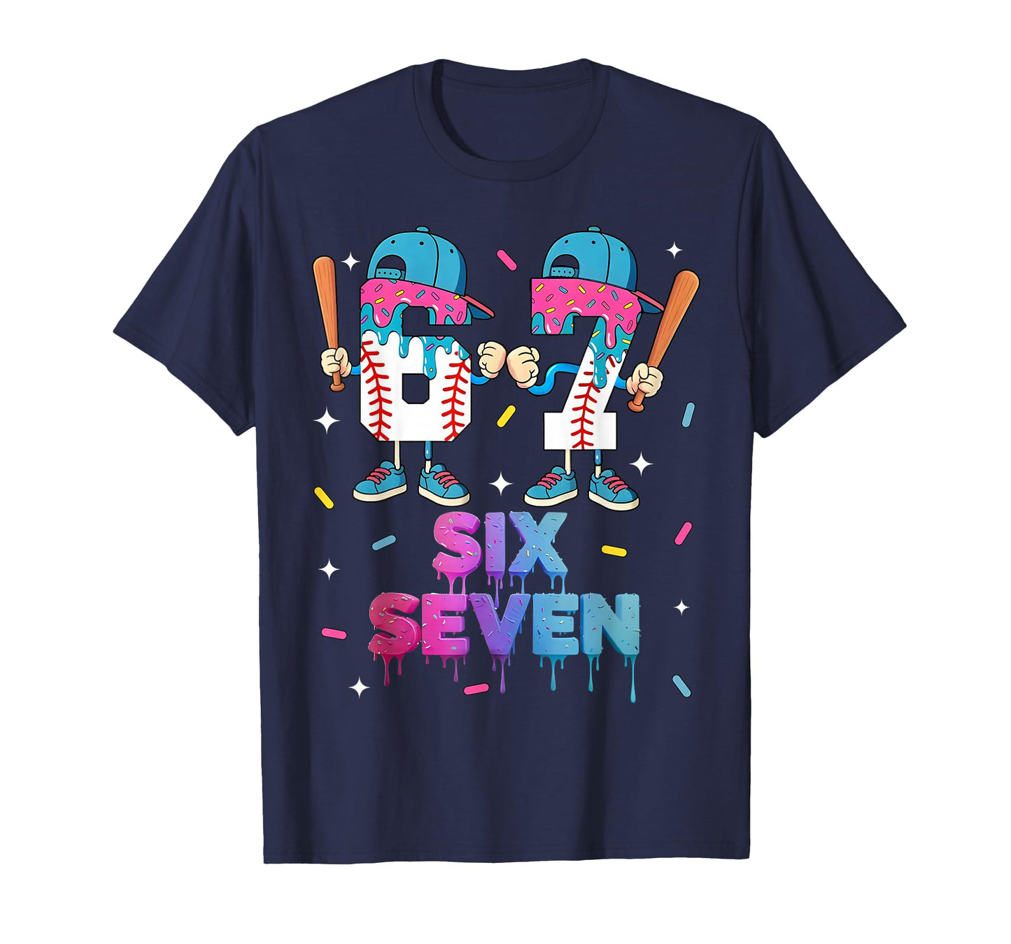Six Seven Baseball Ice Cream Drip 6 7 Meme Gen Alpha Slang T-Shirt