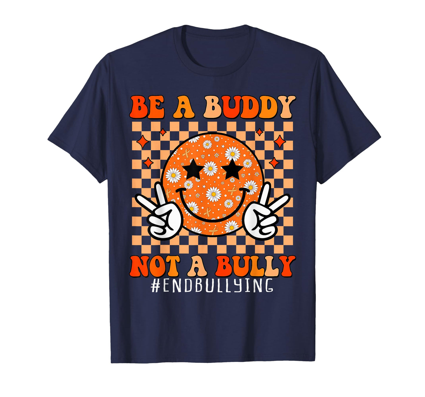 Groovy Unity Day Kids Anti Bullying Checkered Orange Day T-Shirt
