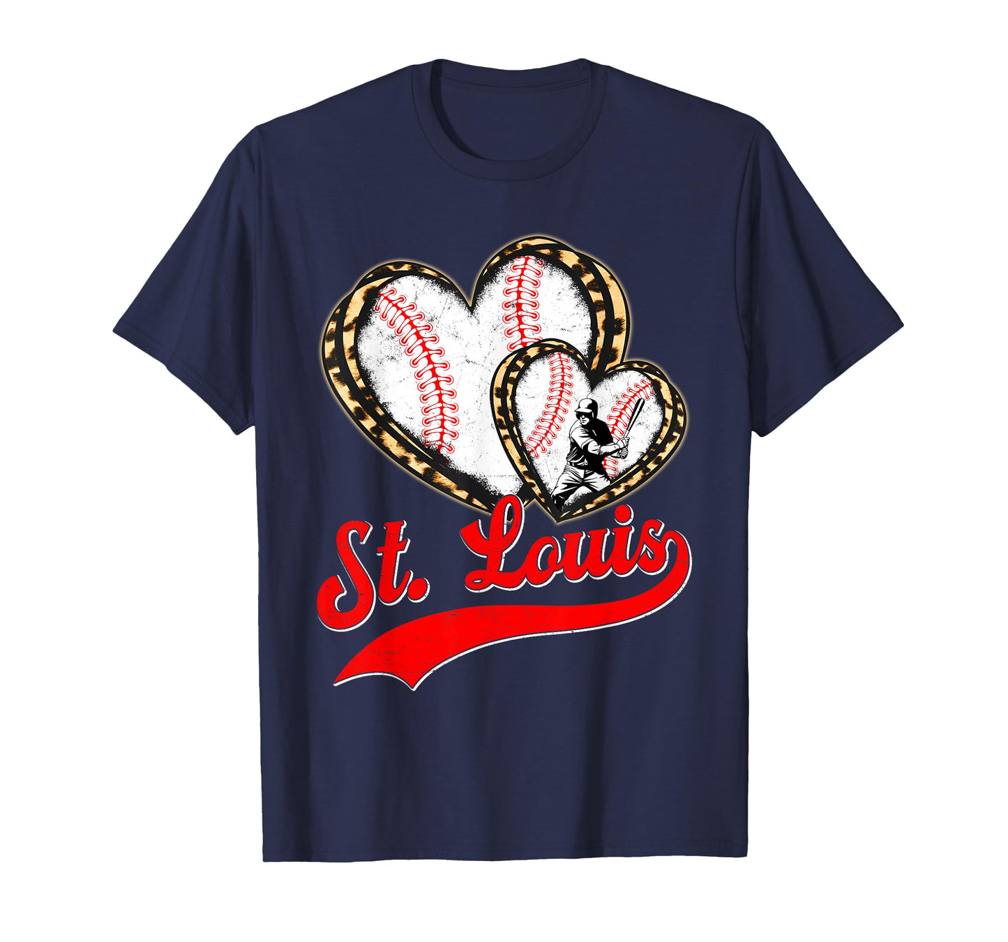 Vintage St. Louis Baseball Leopard Heart Baseball Fans T-Shirt