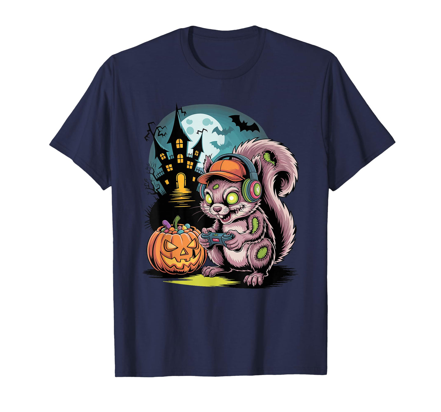 Halloween Zombie Squirrel Gamer Haunted Castle Video Gaming T-Shirt