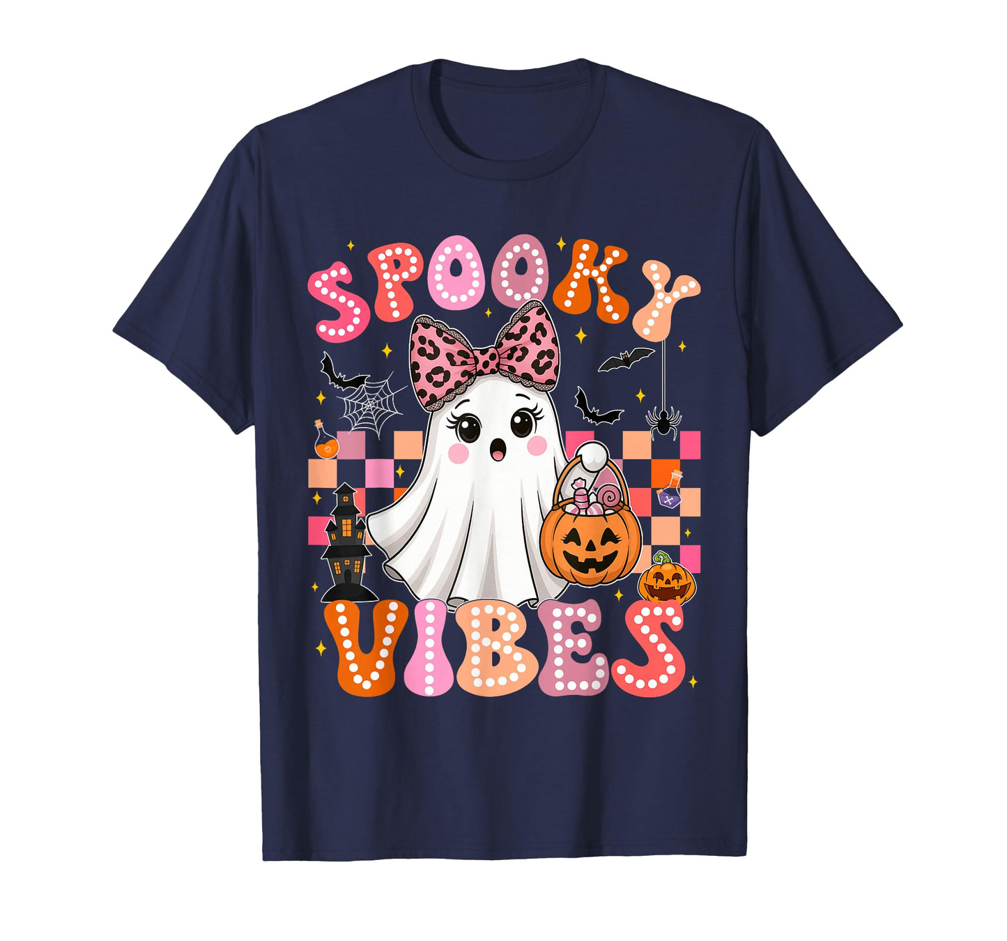 Groovy Spooky Vibes Cute Boo Ghost Halloween Costumes Girls T-Shirt