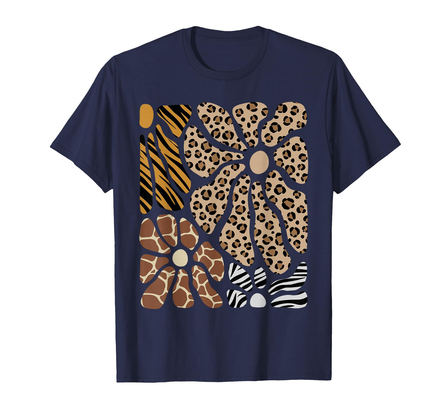 Safari Floral Boho Flowers Cute Animals Girls Leopard Print T-Shirt
