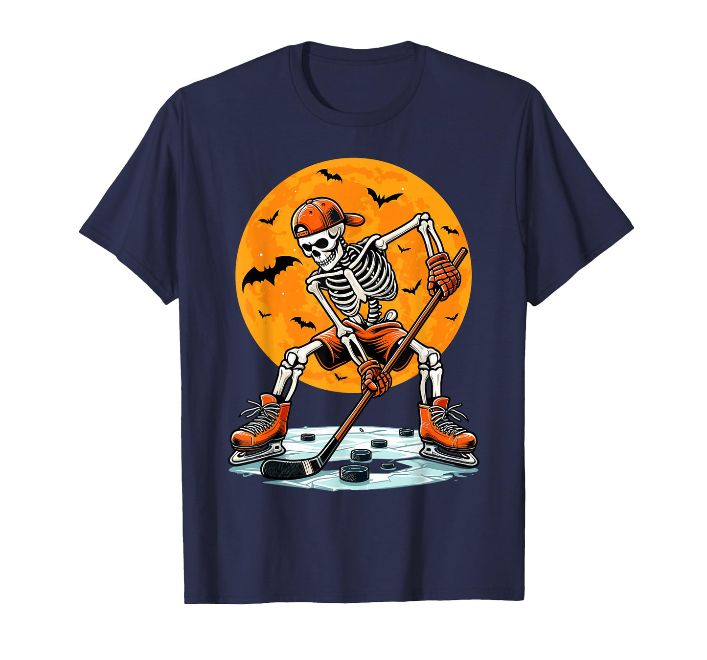 Ice Hockey Skeleton Spooky Boys Halloween Hockey Player T-Shirt