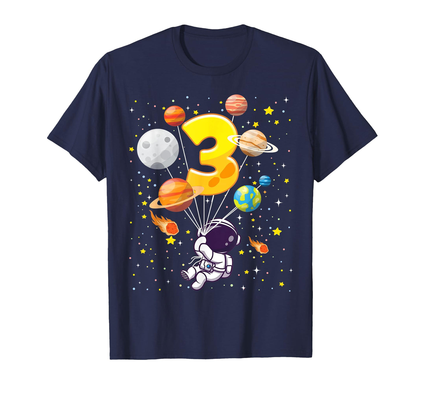 Funny 3 Years Old Astronaut Birthday Space Planets For Kids T-Shirt