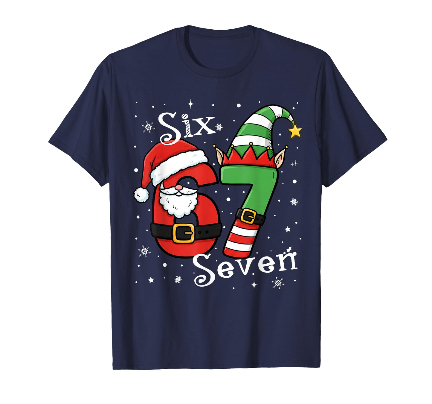Funny Six Seven 67 Meme 6 7 Elf Santa Christmas Pajamas Kids T-Shirt