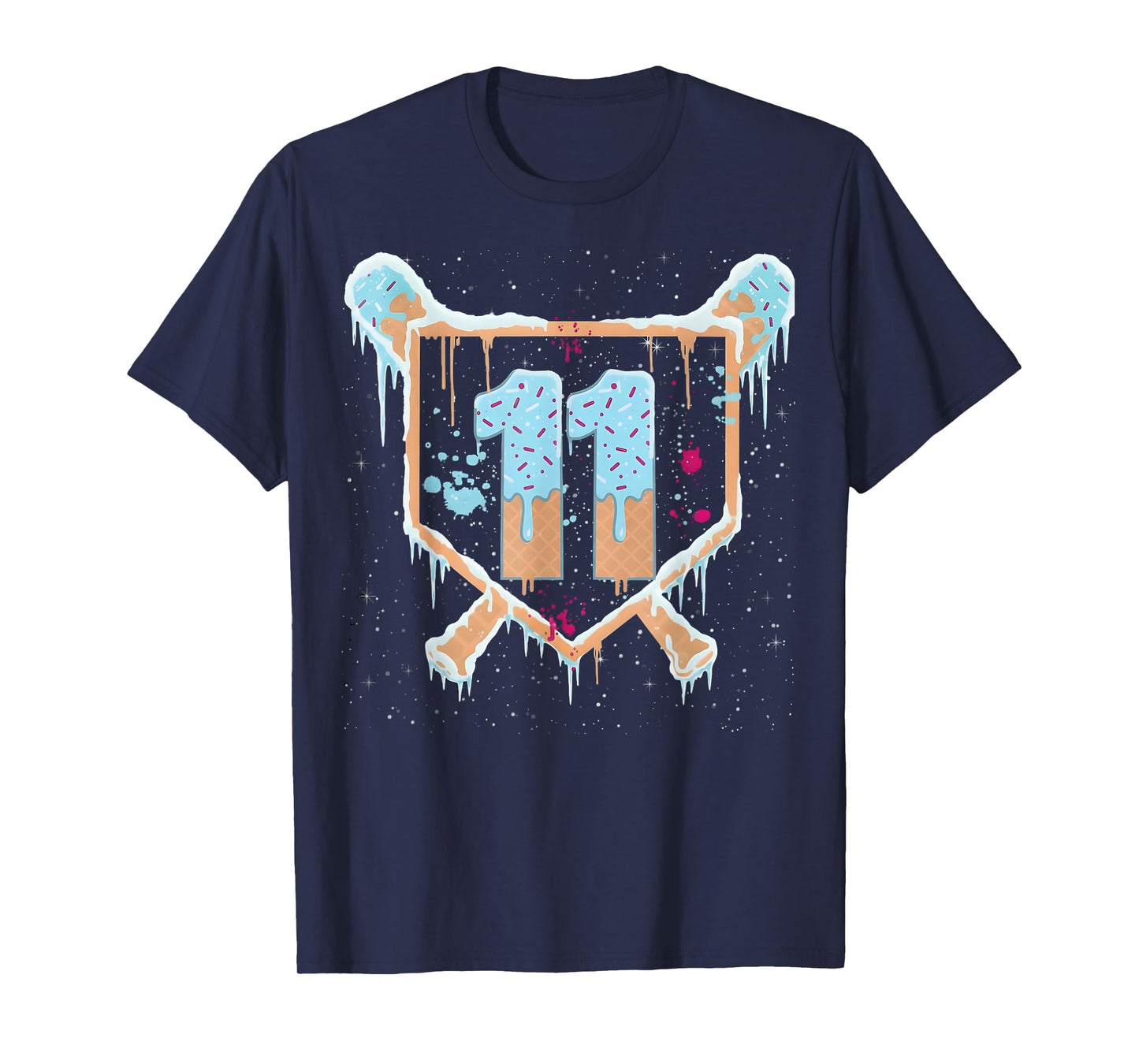 Baseball 11 Year Old Ice Cream Drip 11th Birthday Boys T-Shirt