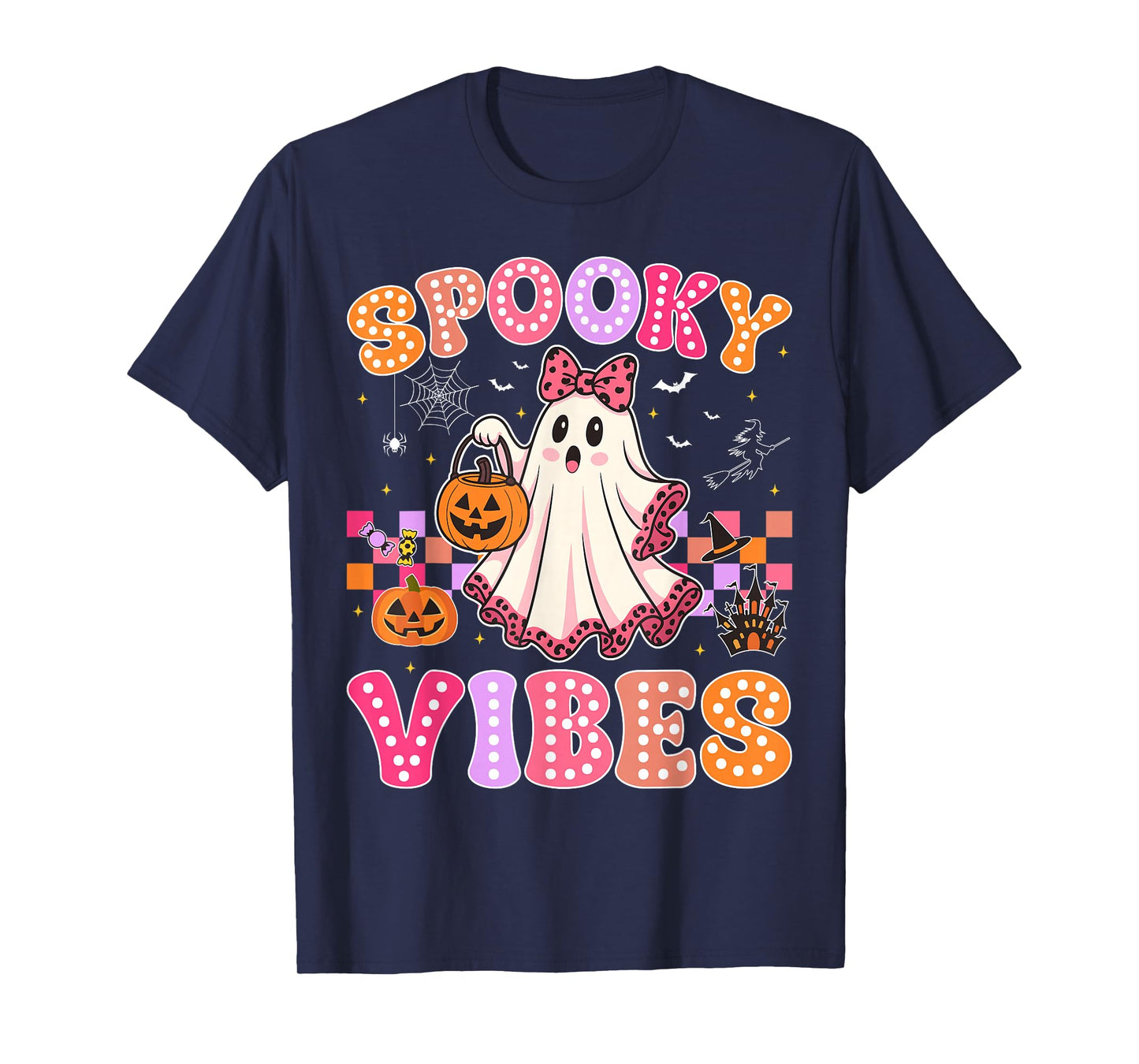 Groovy Spooky Vibes Ghost Halloween Girls Toddler Kids Women T-Shirt
