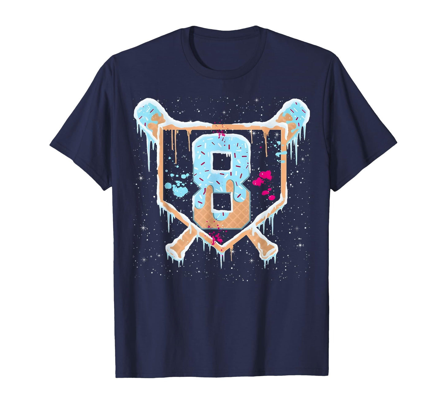 Baseball 8 Year Old Ice Cream Drip 8th Birthday Boy Number 8 T-Shirt