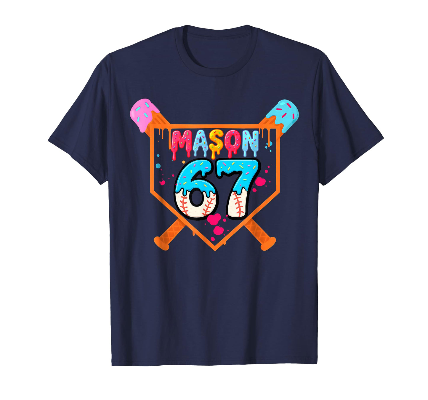 Mason 67 Funny Ice Cream Drip Baseball Meme Design T-Shirt