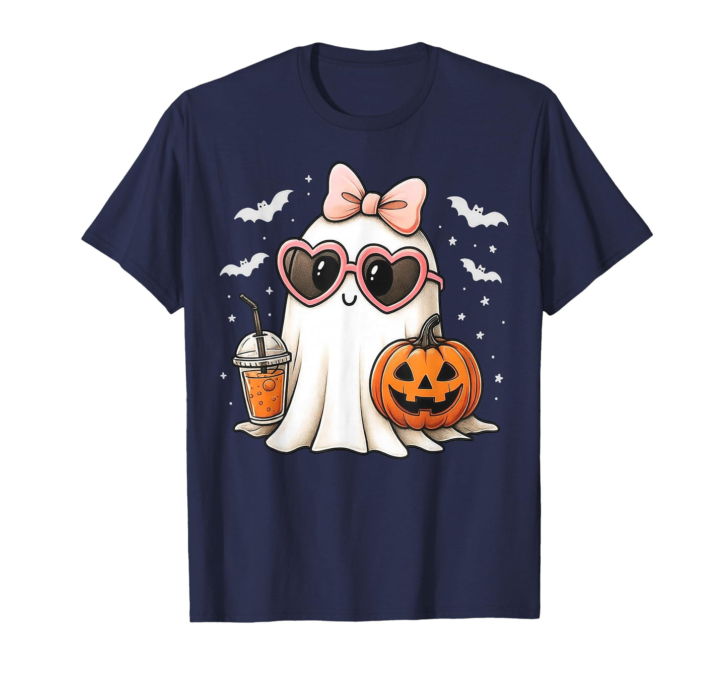 Coquette Ghost Pink Bow Pumpkin Cute Halloween Women Girls T-Shirt
