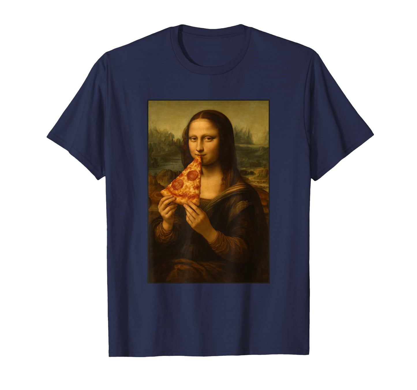Mona Lisa Eating Pizza Funny Classic Art Pizza Foodie Mashup T-Shirt