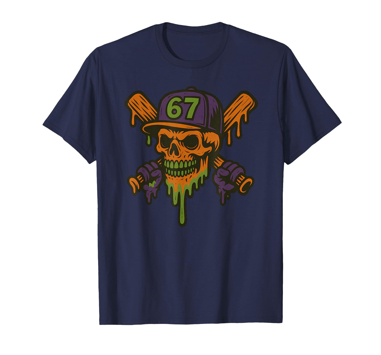 Six Seven 6 7 Baseball Skull Drip Halloween Horror Sports T-Shirt