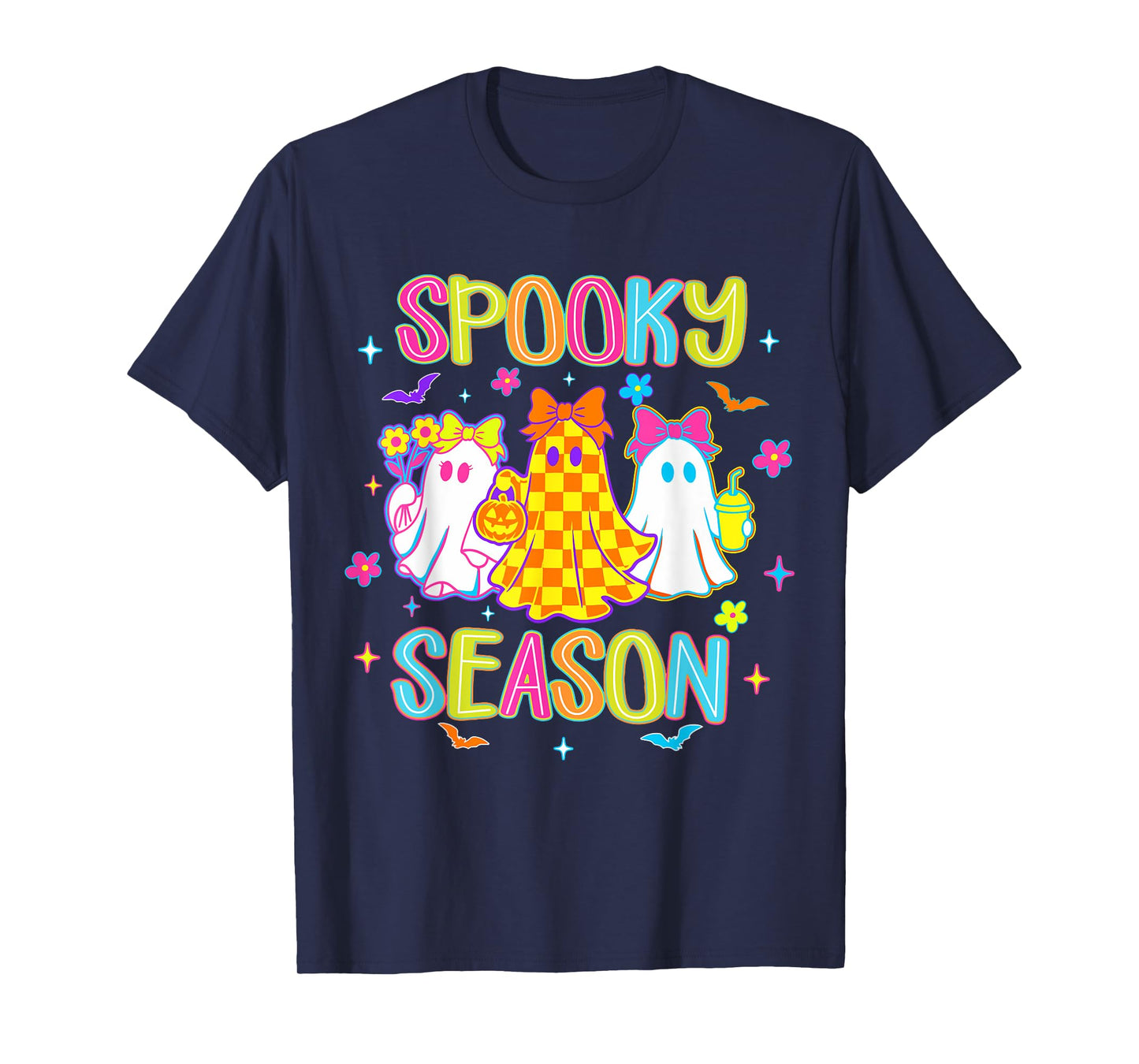 Spooky Season Neon Halloween Ghost Mens Womens Kids T-Shirt