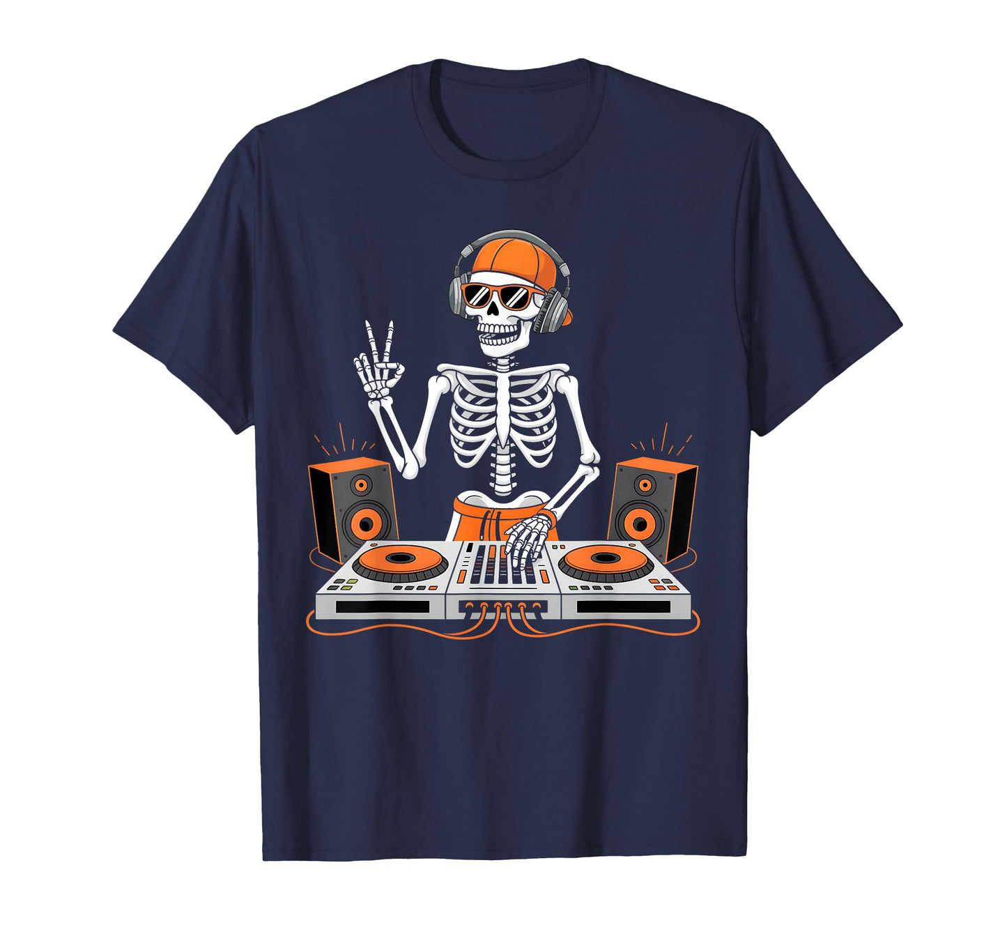 Funny Skeleton DJ Halloween Costume Turntable Music Men Boys T-Shirt
