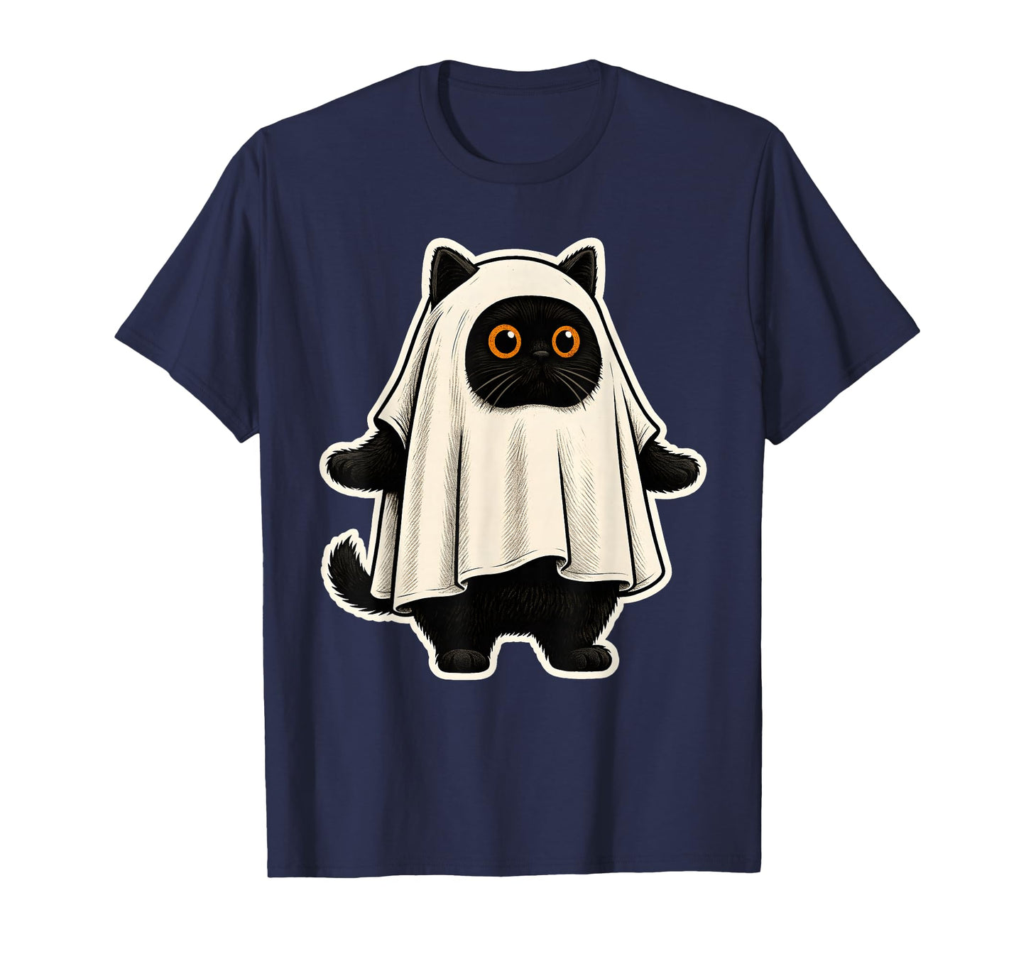 Sheet Ghost Cat Men Women Kids Teens Funny Halloween T-Shirt