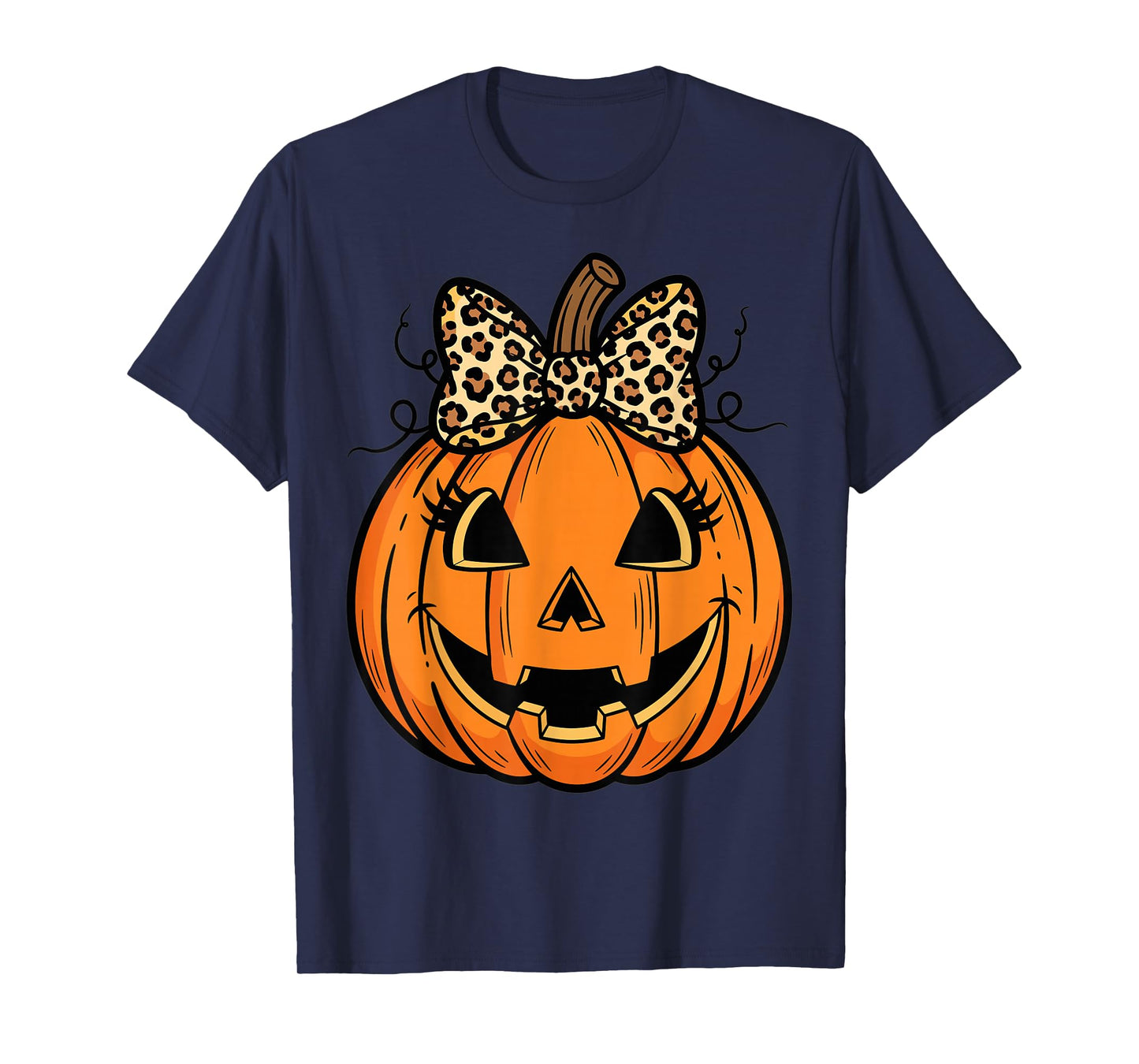 Halloween Pumpkin Leopard Bow Cute Smiling Face T-Shirt