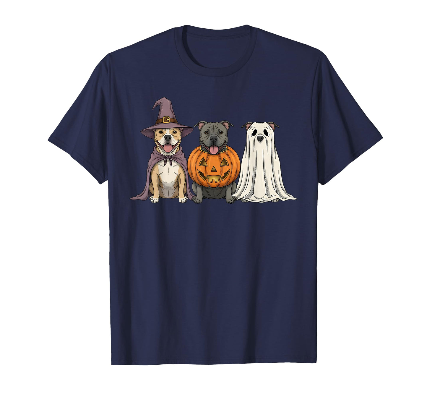 Spooky Ghost Pit Bull Pumpkin Halloween Pittie Dog Lover T-Shirt