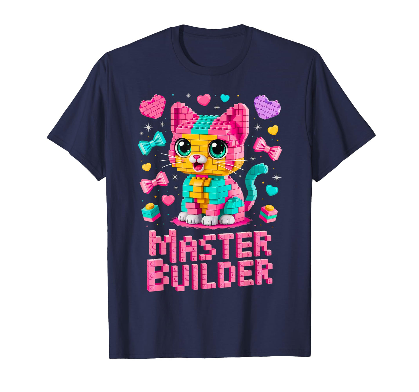 Master Builder Cat Lover Building Bricks Blocks Kids Girls T-Shirt