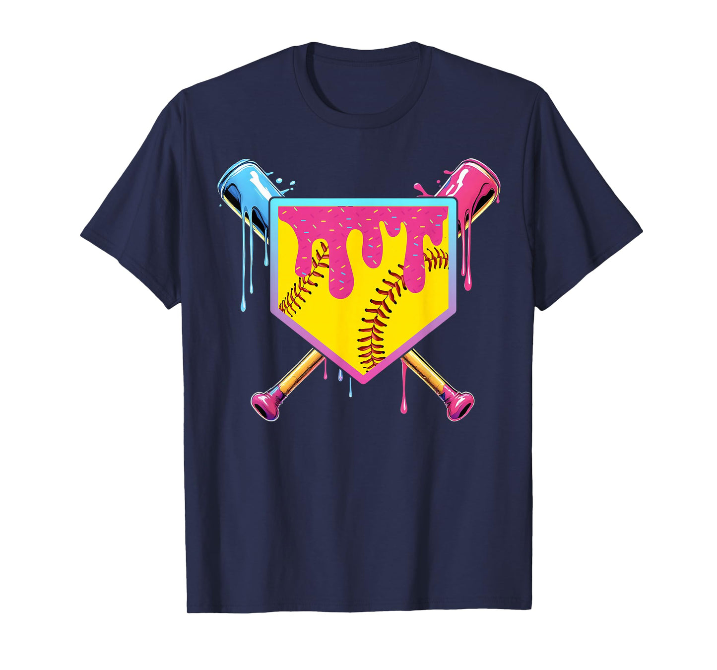 Softball Drip Girls Ice Cream Drip Home Plat Youth Game Day T-Shirt