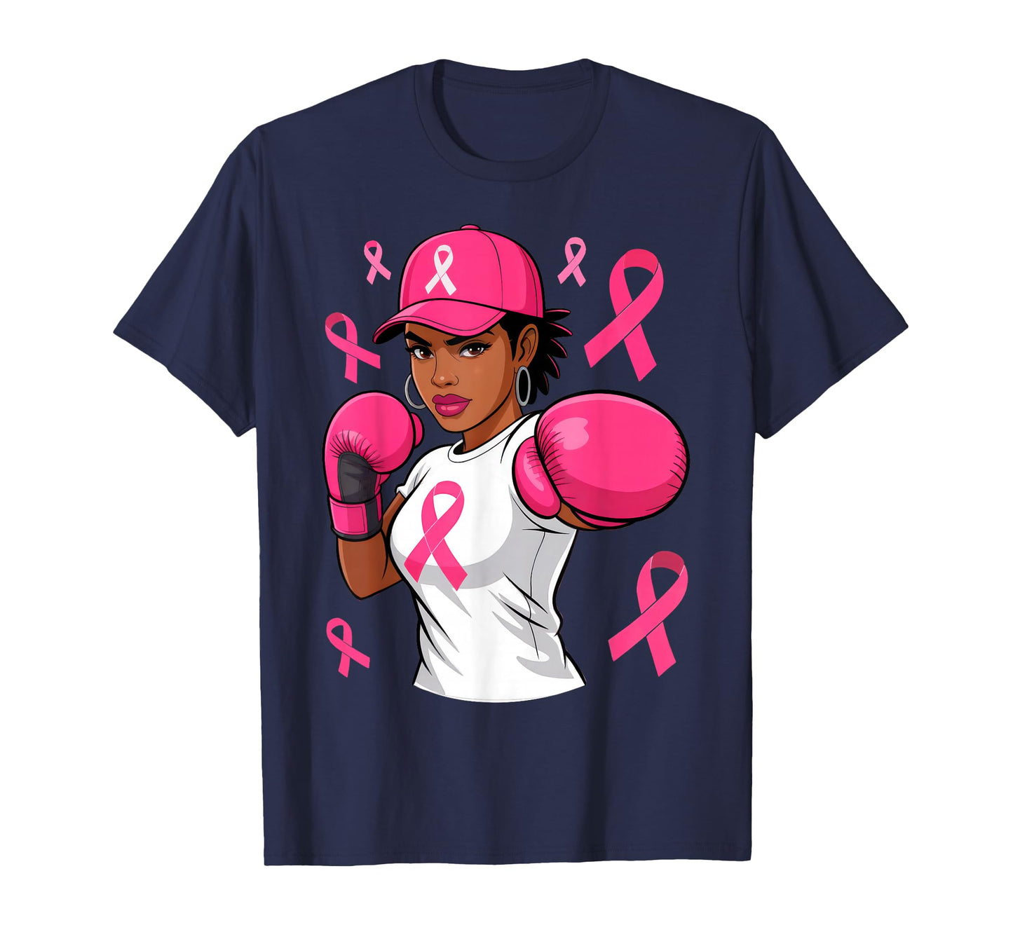 Women Black African American Fight Breast Cancer Pink Ribbon T-Shirt