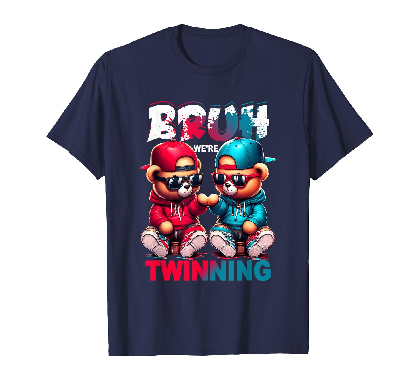 Bruh We're Twinning Boys Twin Day Spirit Week Teddy Bear Kid T-Shirt