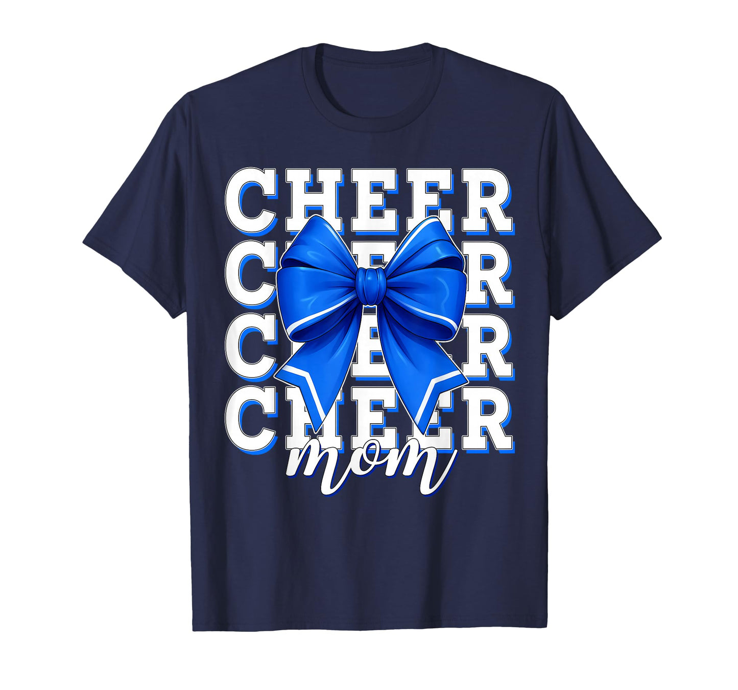 Cheer Mom Blue Bow Cheerleader Competition Game Day T-Shirt