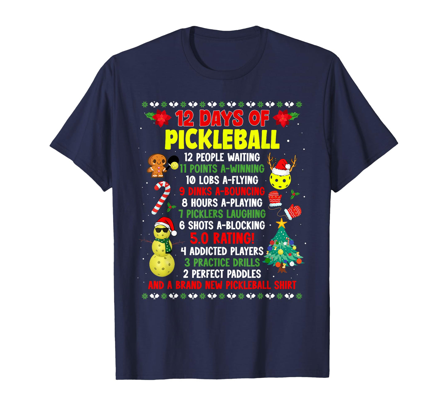 12 Days Of Pickleball Christmas Players Holiday Season T-Shirt