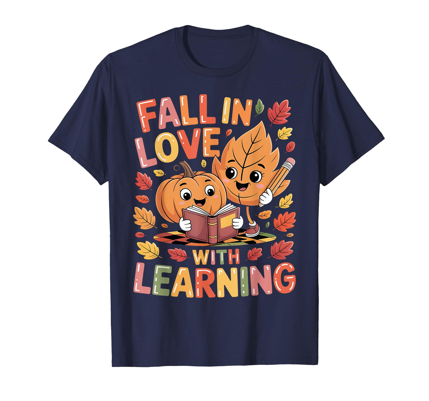 Retro Fall in Love with Learning Autumn Pumpkin Teacher Kids T-Shirt