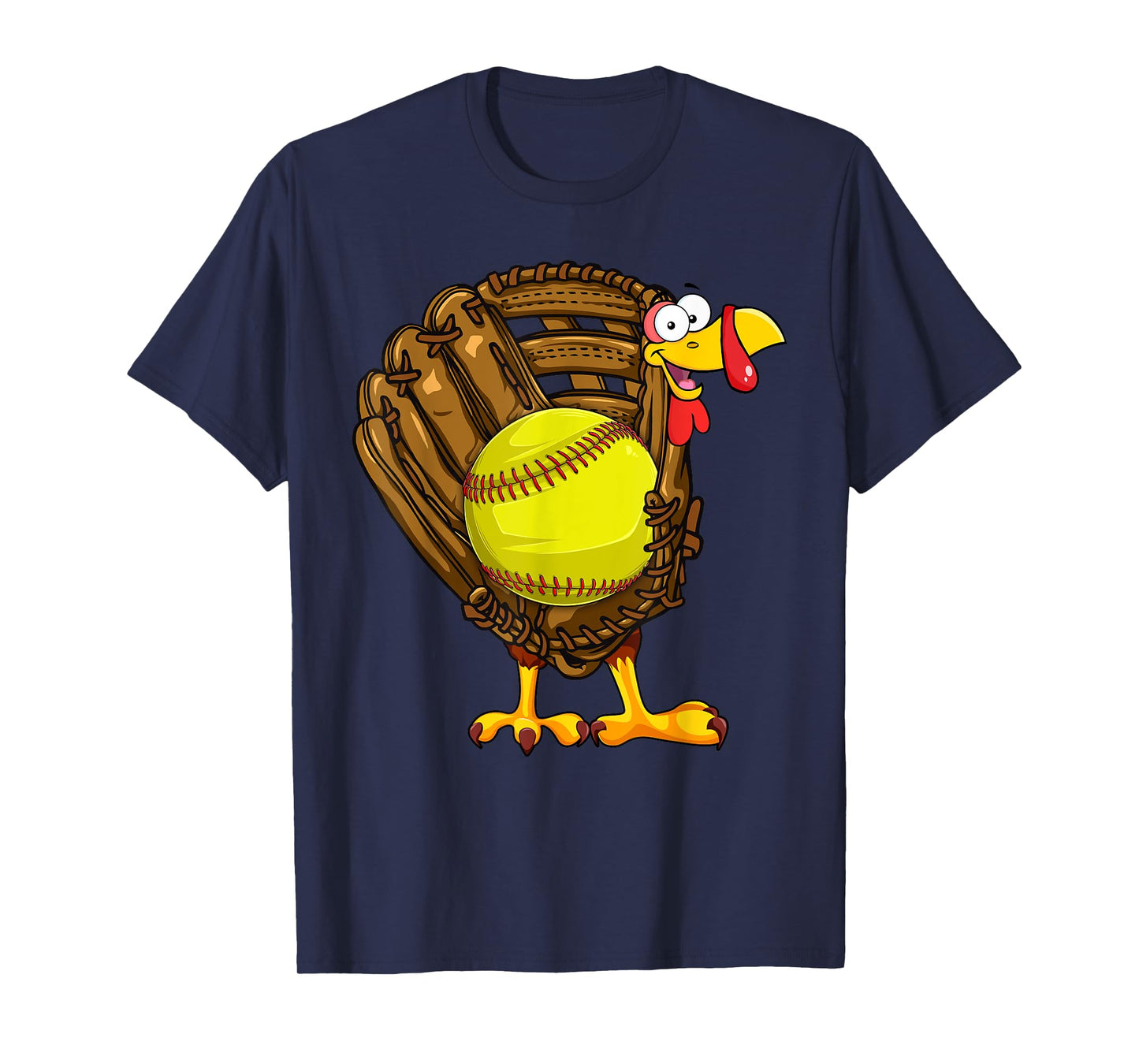 Funny Turkey Softball Glove Autumn Fall Vibes Thanksgiving T-Shirt