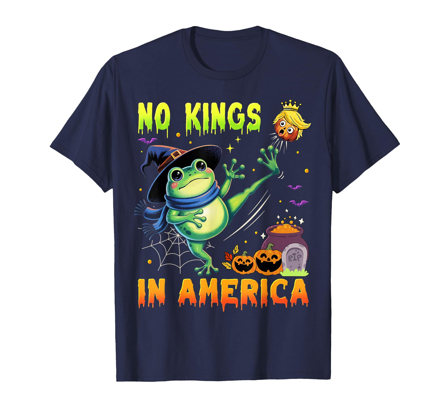 Frog Protest No Kings in America Halloween Funny T-Shirt