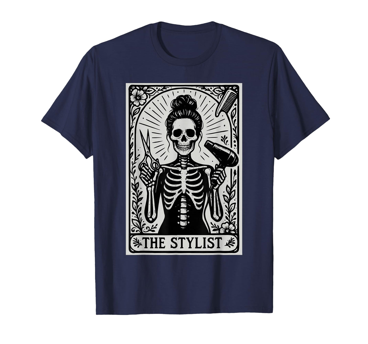 Hair Stylist Tarot Card Skeleton Cosmetology Hairdresser Spa T-Shirt