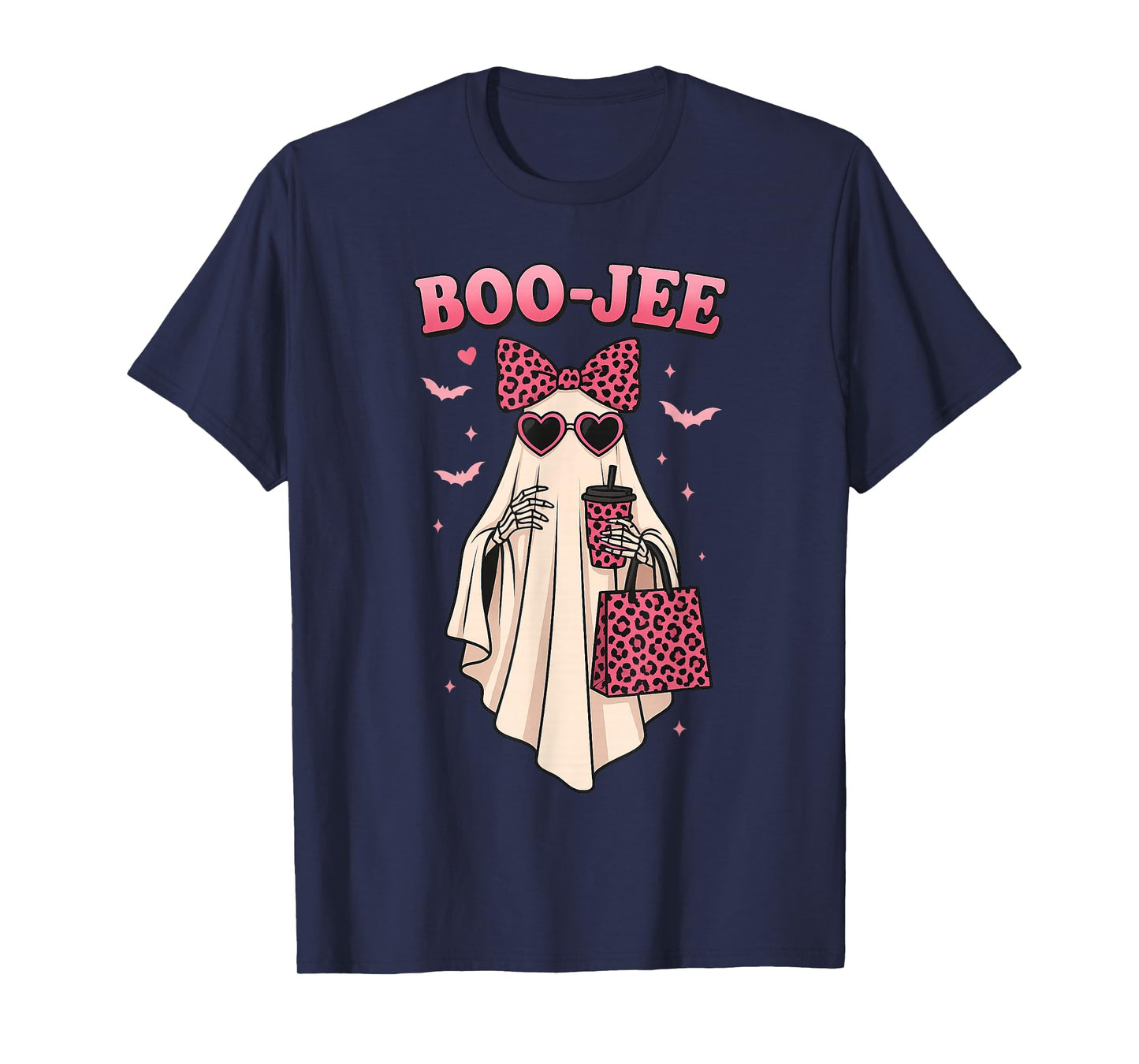 Coquette Leopard Ghost Coffee Boo JEE Halloween Boujee Ghost T-Shirt