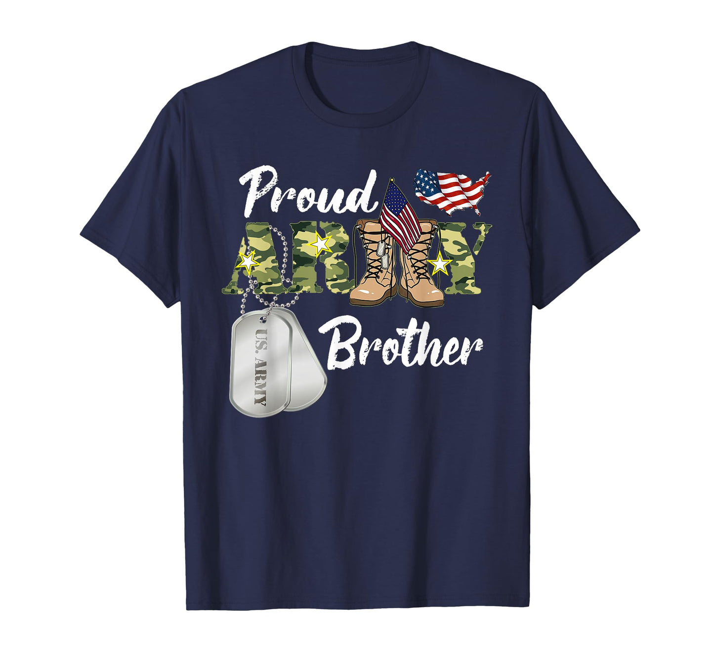 Proud Army Brother Military Brother with Dog Tag US Flag T-Shirt