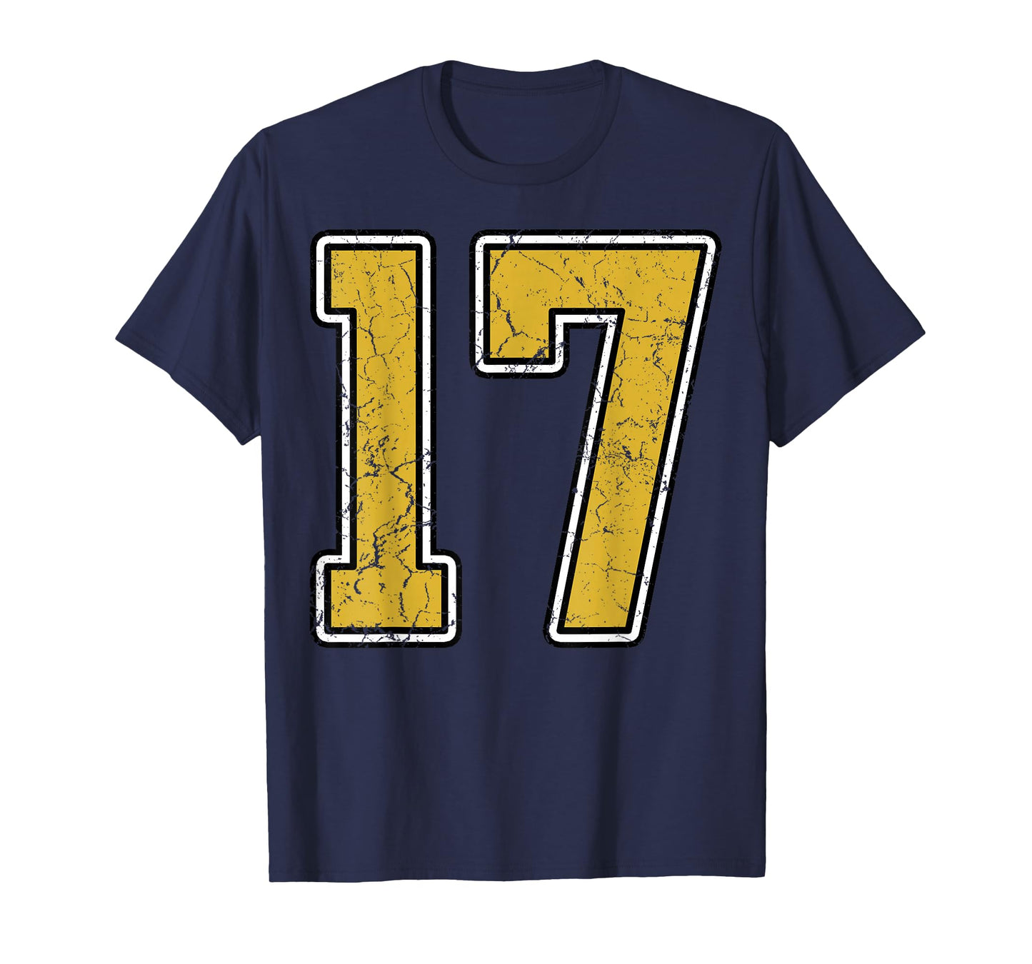 Old Gold Black White Sports Number 17 Jersey Uniform Player T-Shirt