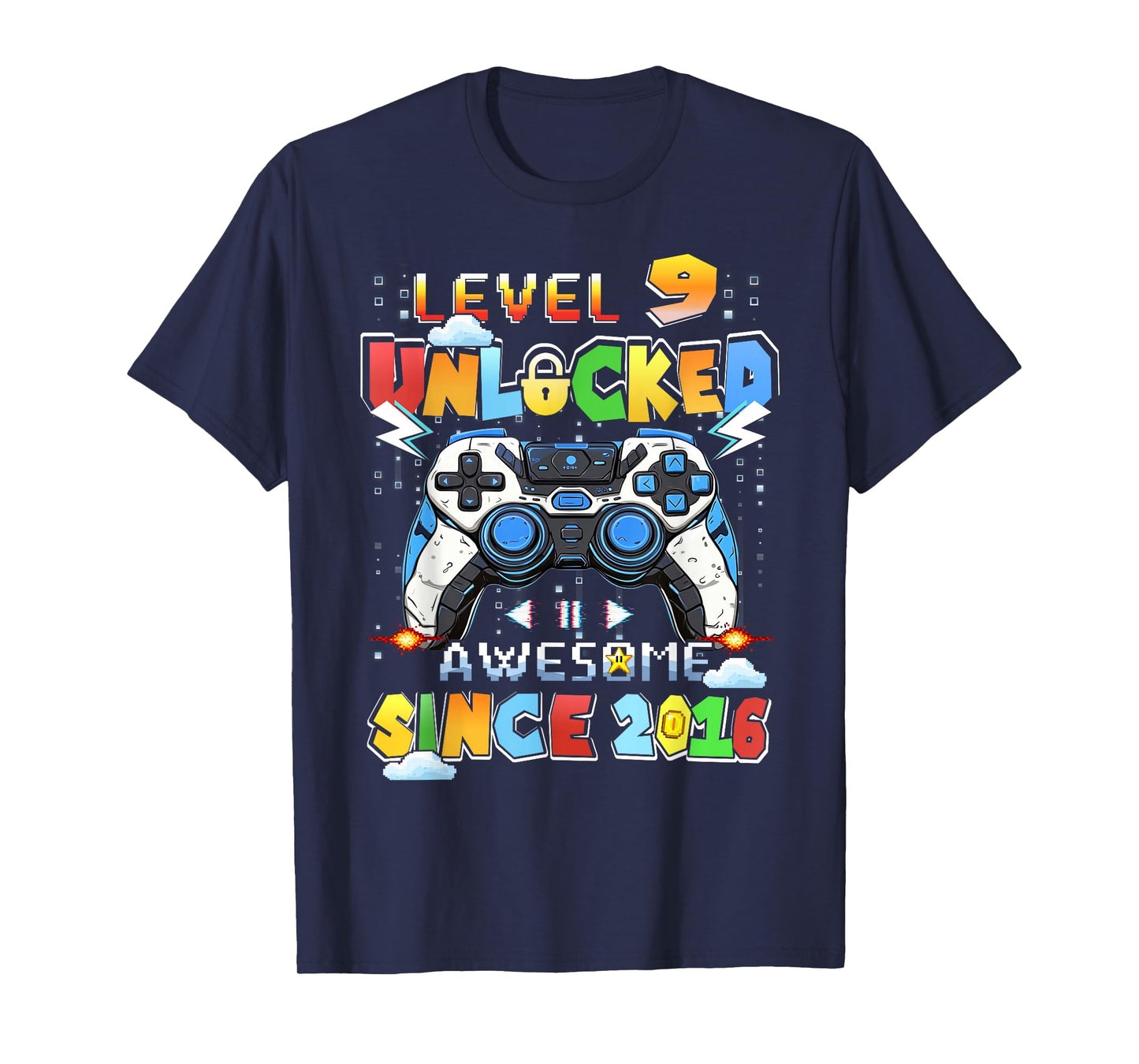 Kids Level 9 Unlocked Video Gamer 9th Birthday T-Shirt