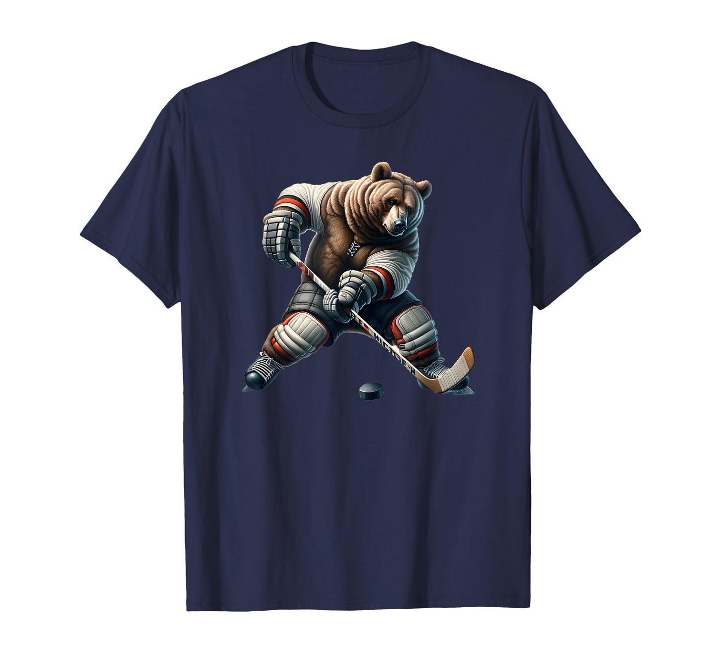Cute Bear Playing Hockey For Bear And Hockey Lover T-Shirt