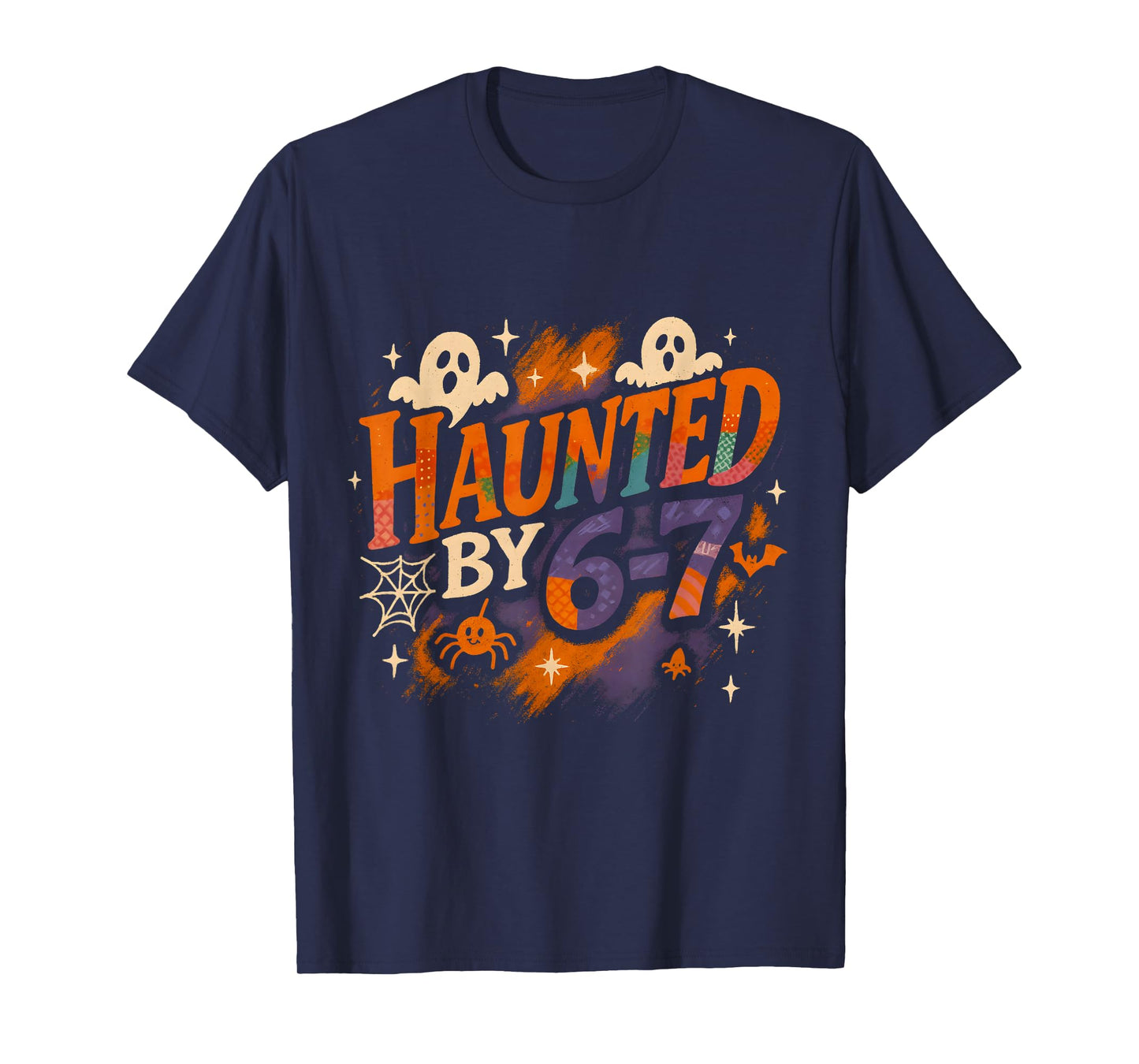 Haunted by 6-7 Funny Ghost Halloween Patchwork Design T-Shirt