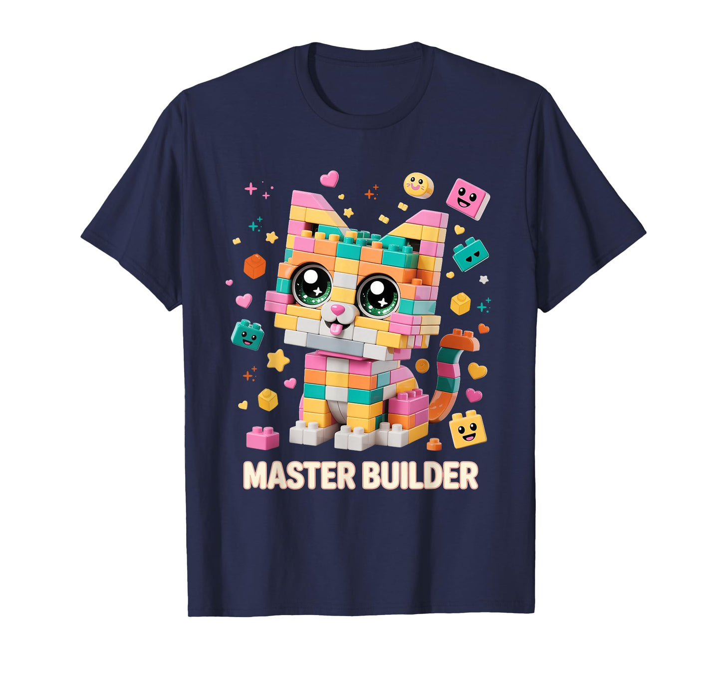 Cat Brick Building Blocks Master Builder Cat Lover Kitten T-Shirt