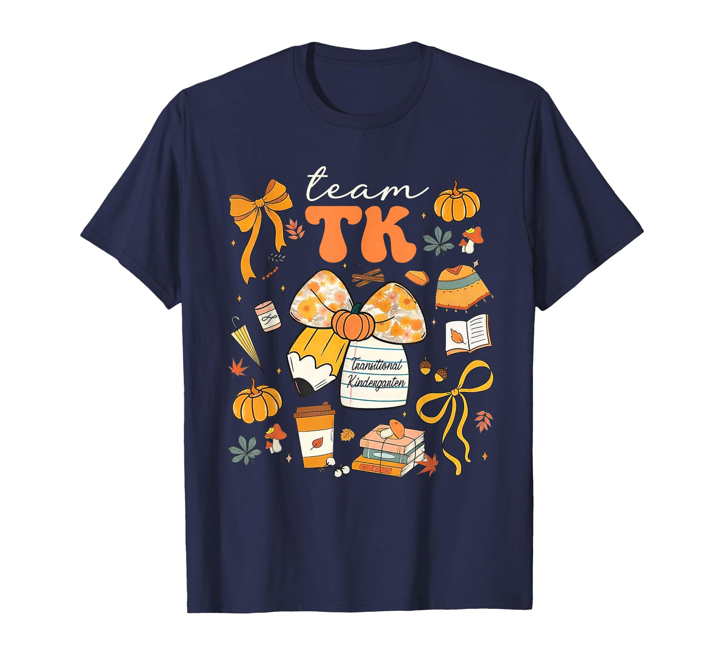 Team TK Crew Preppy Coquette Bow Pumpkin Fall TK Teacher T-Shirt