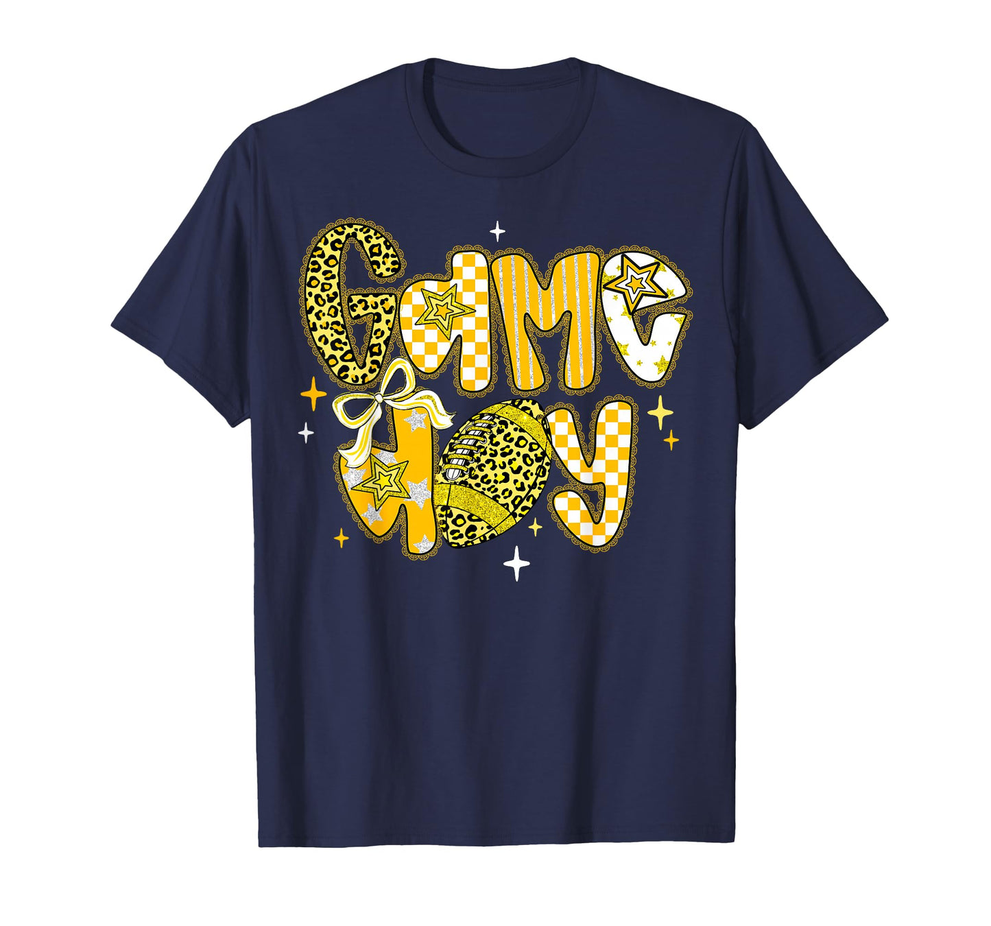Game Day Football Girly Lace Bow Team Spirit Girls Yellow T-Shirt