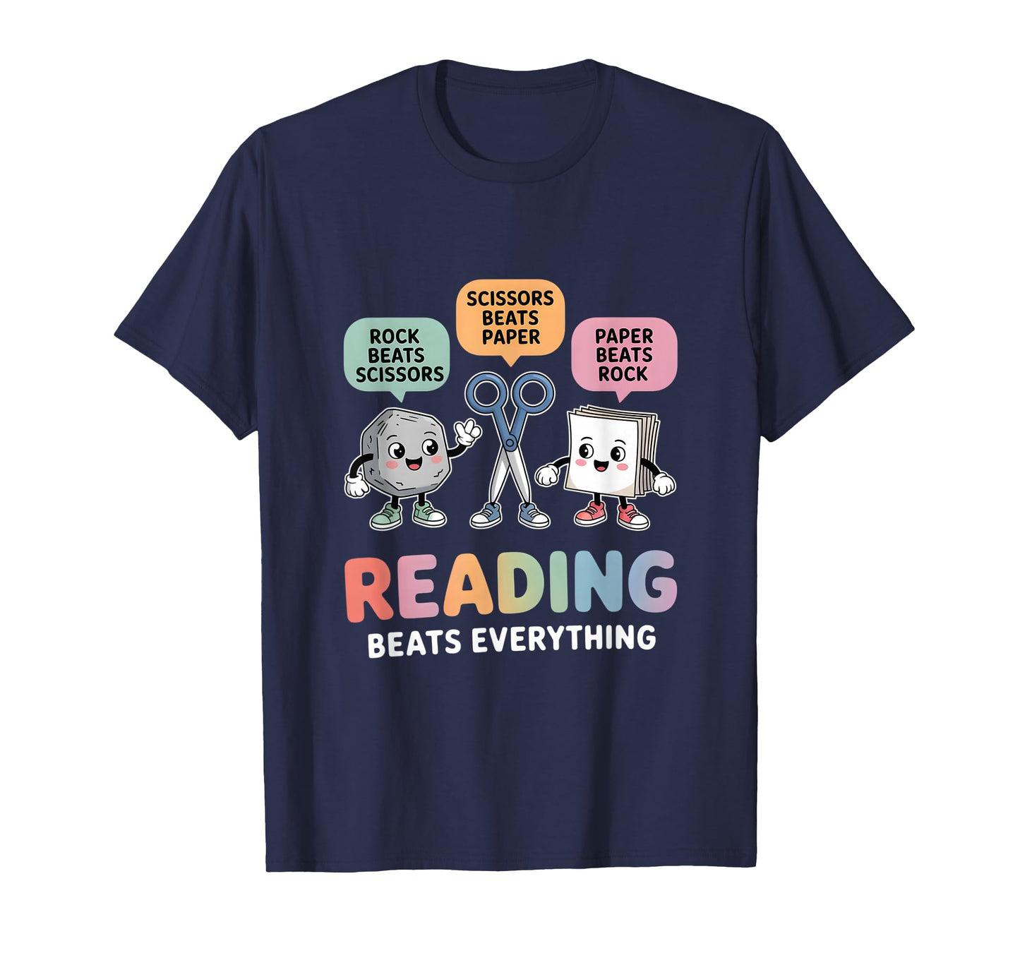 Reading Beats Everything Teacher Rock Paper Scissors T-Shirt