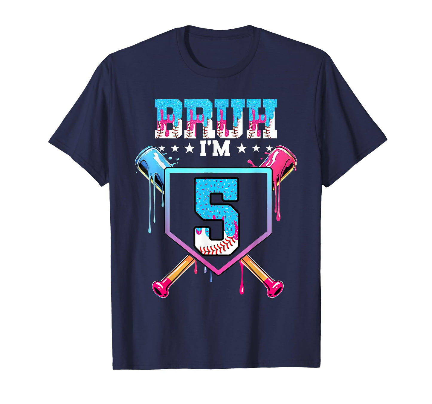 Bruh 5th Birthday Boy Baseball Ice Cream Drip 5 Year Old Boy T-Shirt