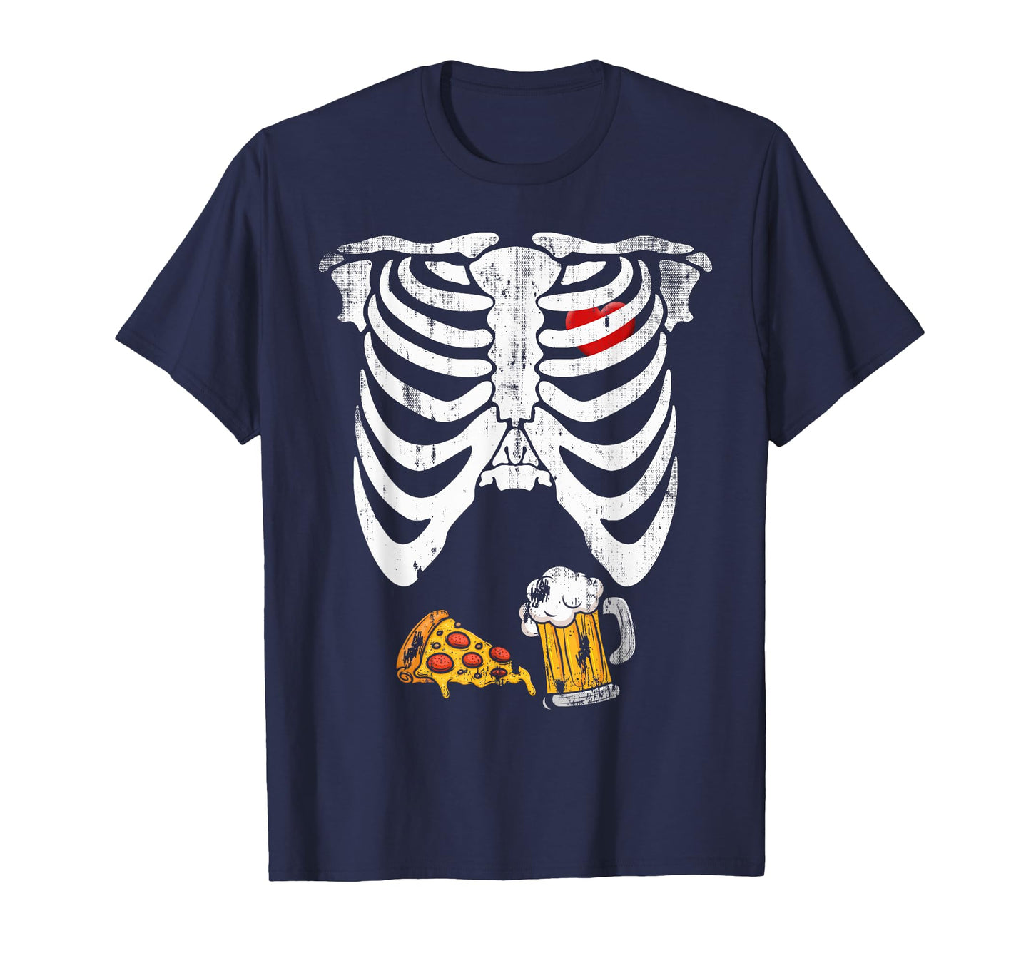 Skeleton Pregnancy Beer Pizza X-Ray Halloween Costume T-Shirt