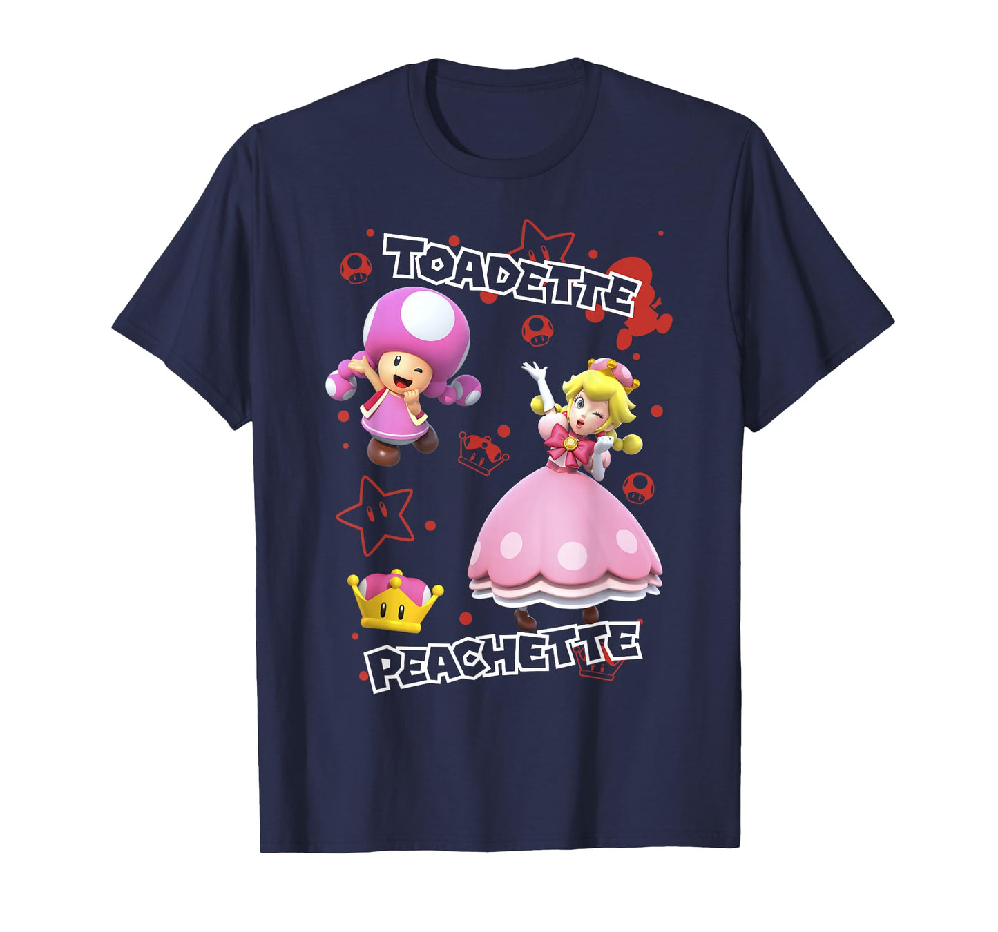 Super Mario Peachette And Toadette Symbol Collage Portrait T-Shirt
