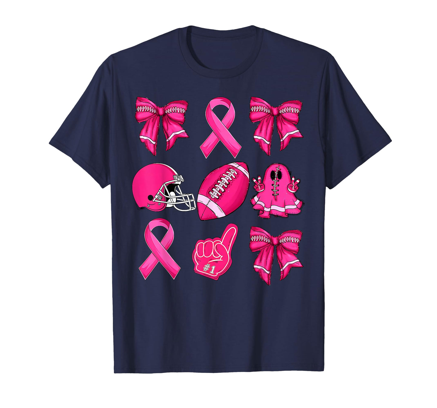 Football Game Day Ghost Halloween Breast Cancer Awareness T-Shirt