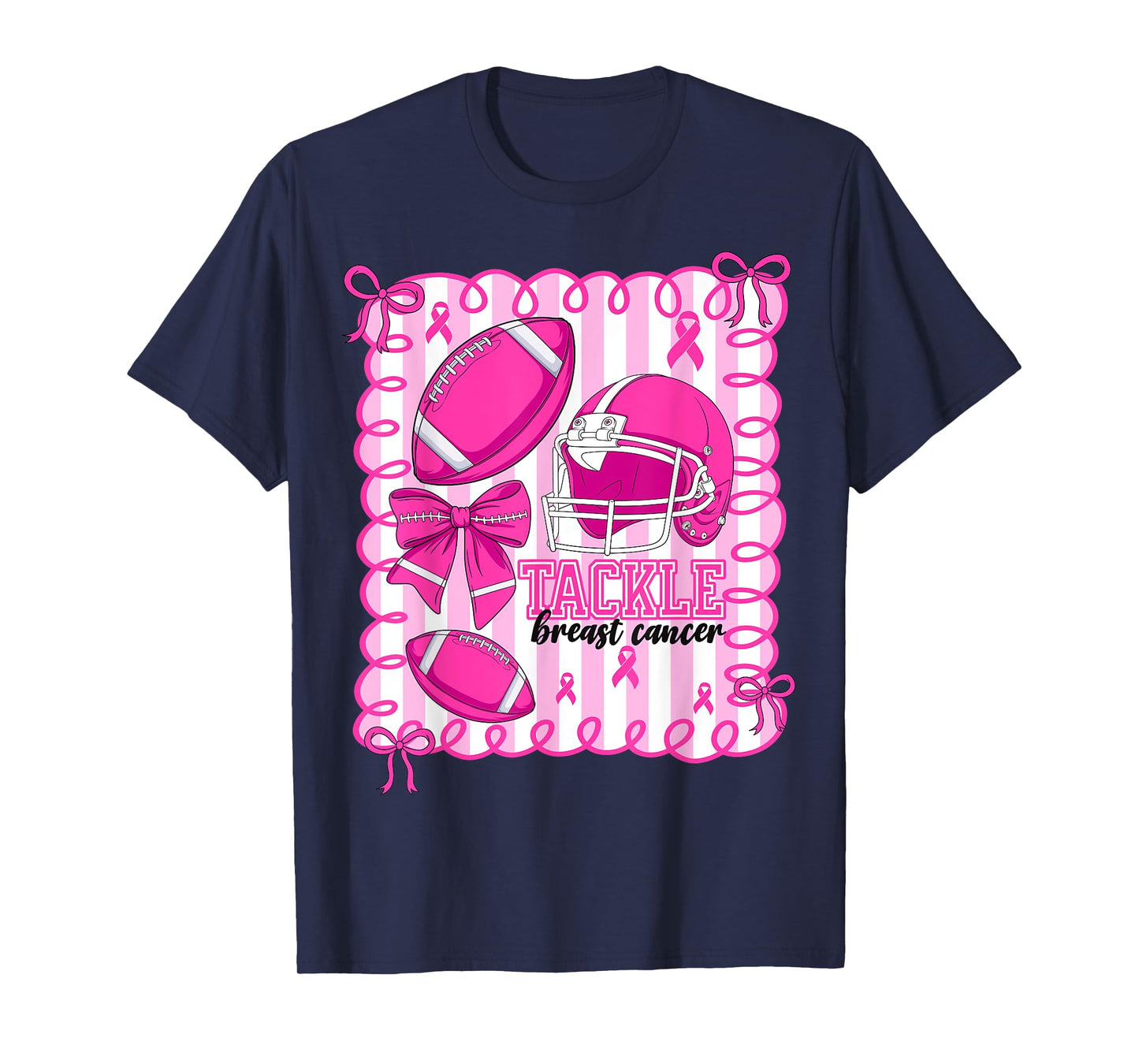 Preppy Tackle Breast Cancer Awareness Football Coquette Bow T-Shirt