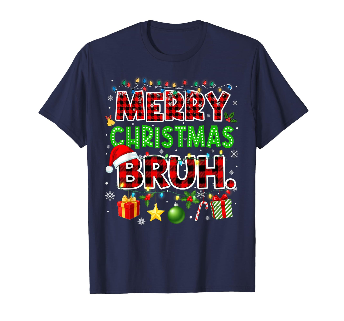 Merry Christmas Bruh Funny Red Plaid Teens Boys Kids Meme T-Shirt