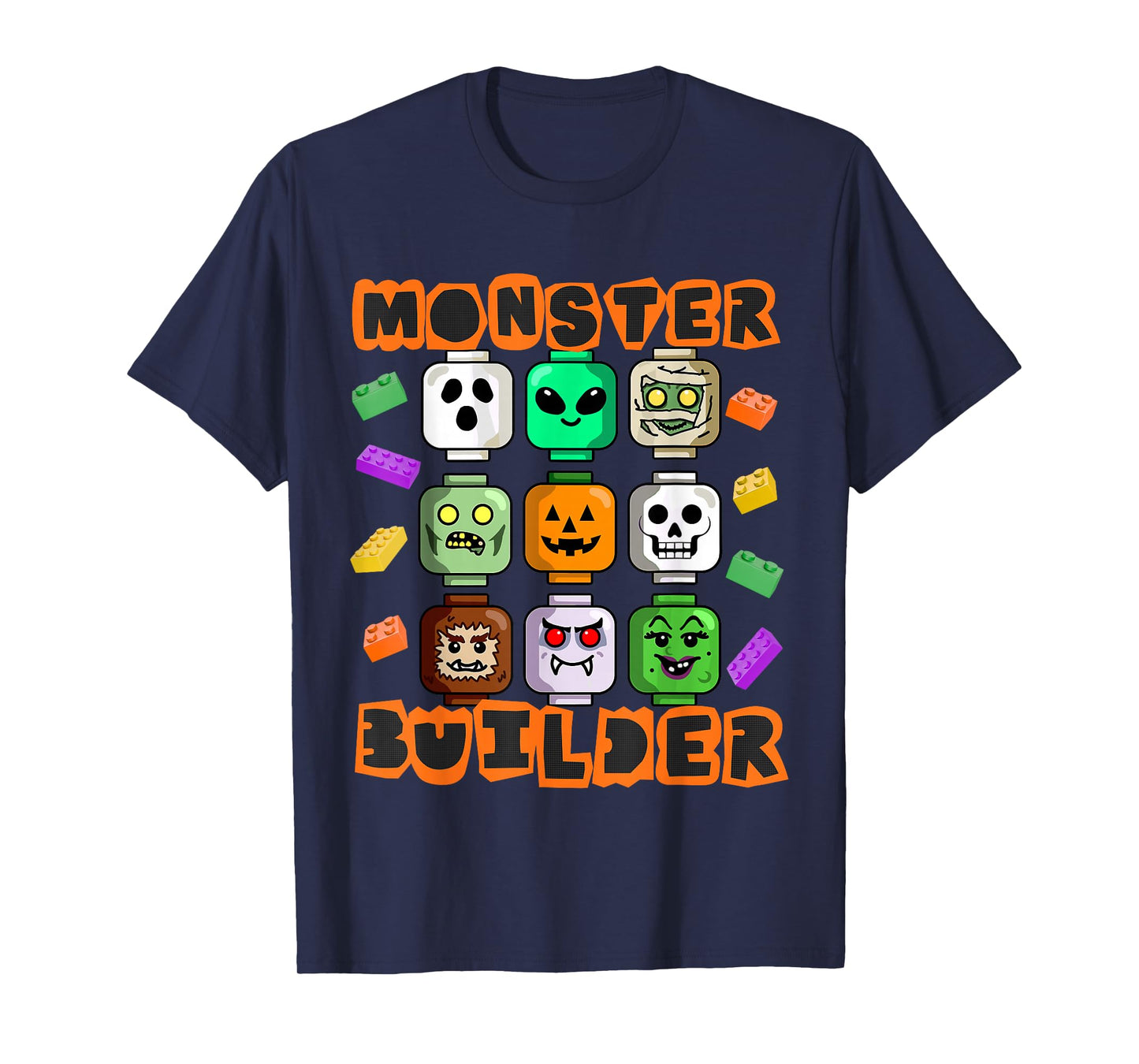 Monster Builder Halloween Building Bricks Brick Head Funny T-Shirt
