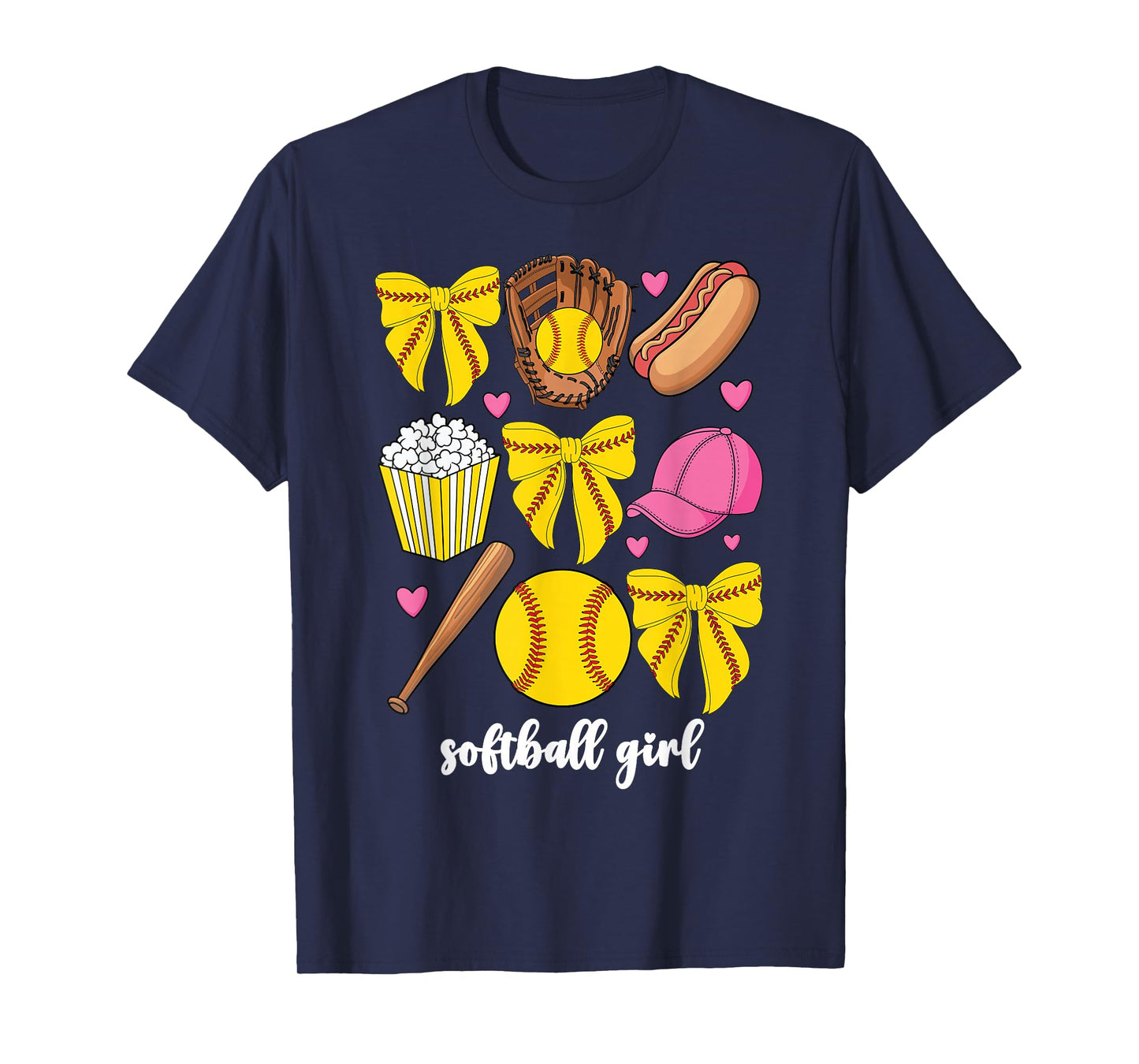 Cute Softball Coquette Bow For Women Girls Softball Girl T-Shirt